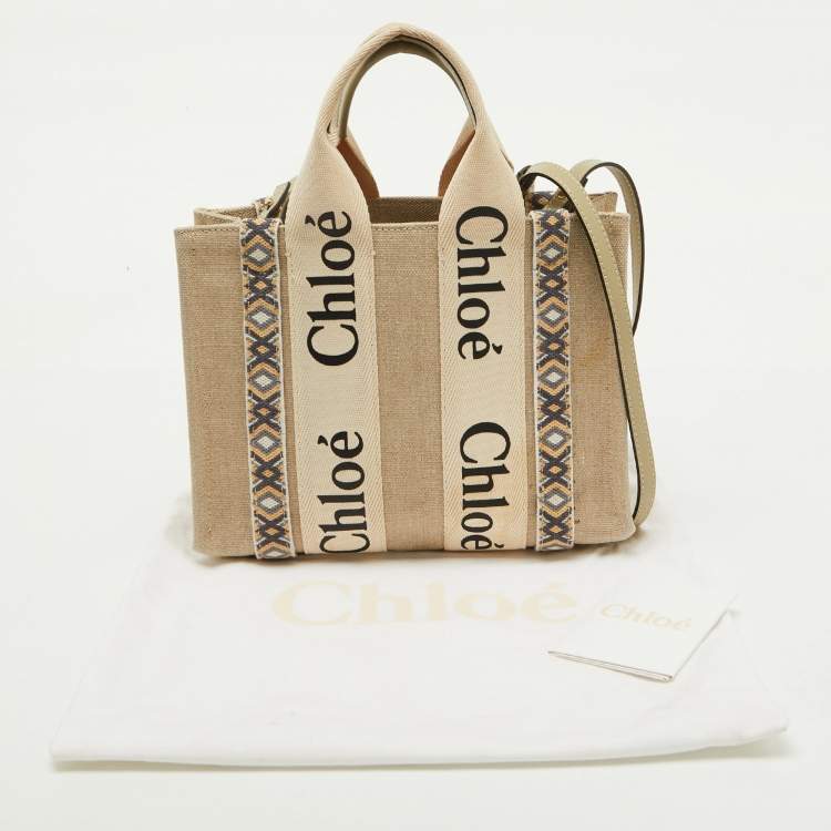 Pre Owned Chloe Beige Canvas Small Woody Tote