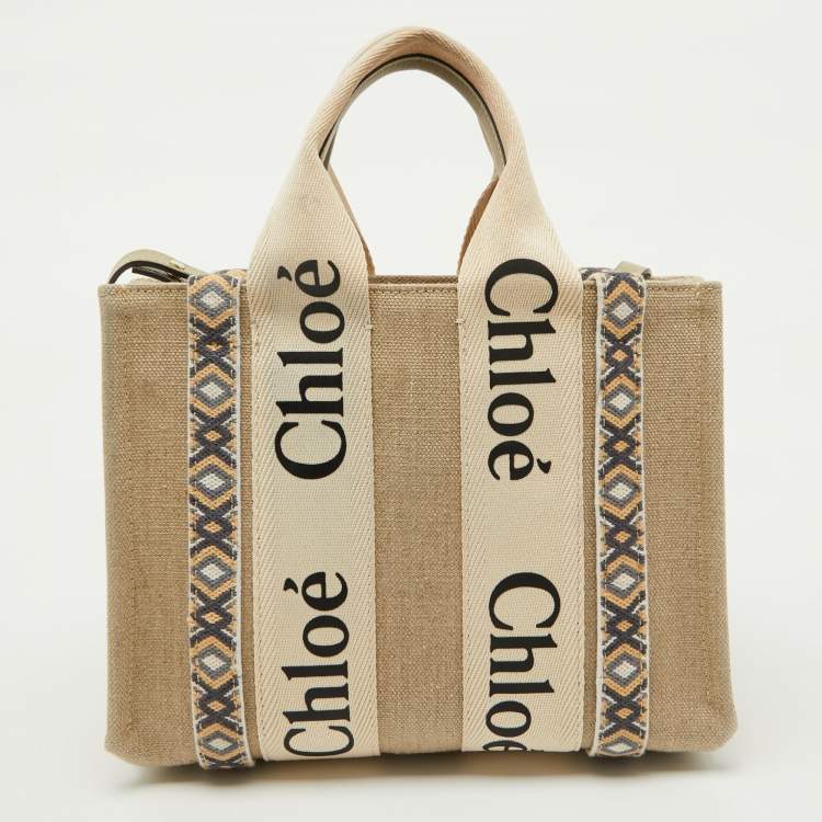 Pre Owned Chloe Beige Canvas Small Woody Tote