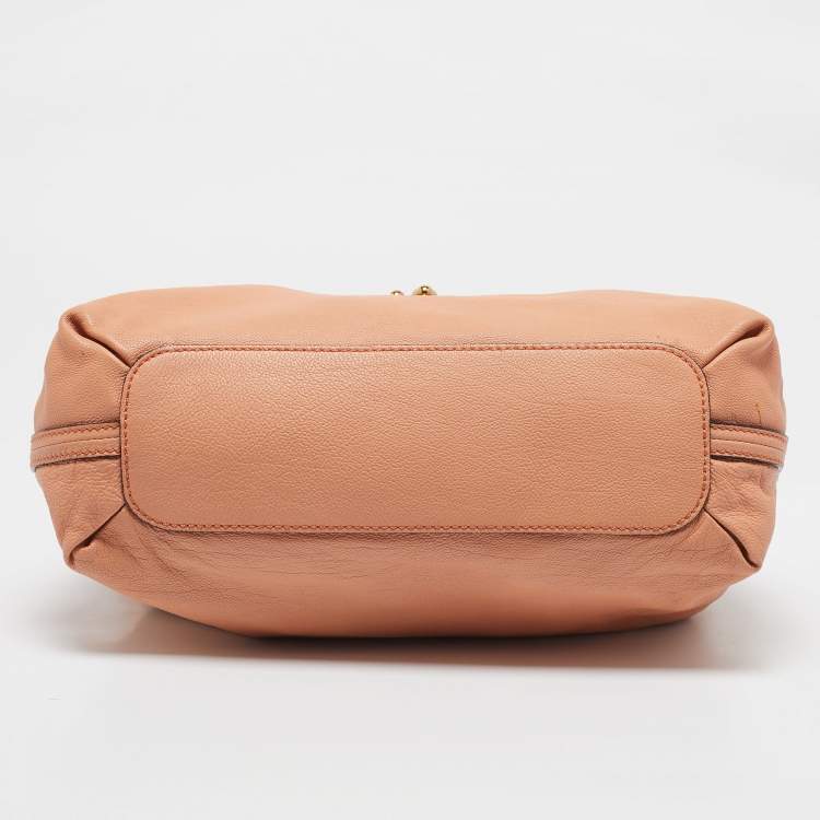 Pre Owned Chloe Peach Leather Medium Elsie Top Handle Bag