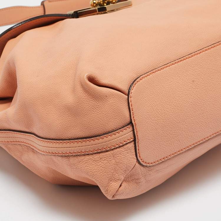 Pre Owned Chloe Peach Leather Medium Elsie Top Handle Bag