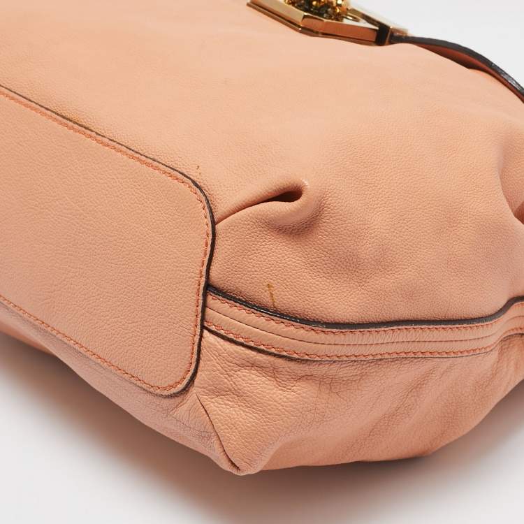 Pre Owned Chloe Peach Leather Medium Elsie Top Handle Bag
