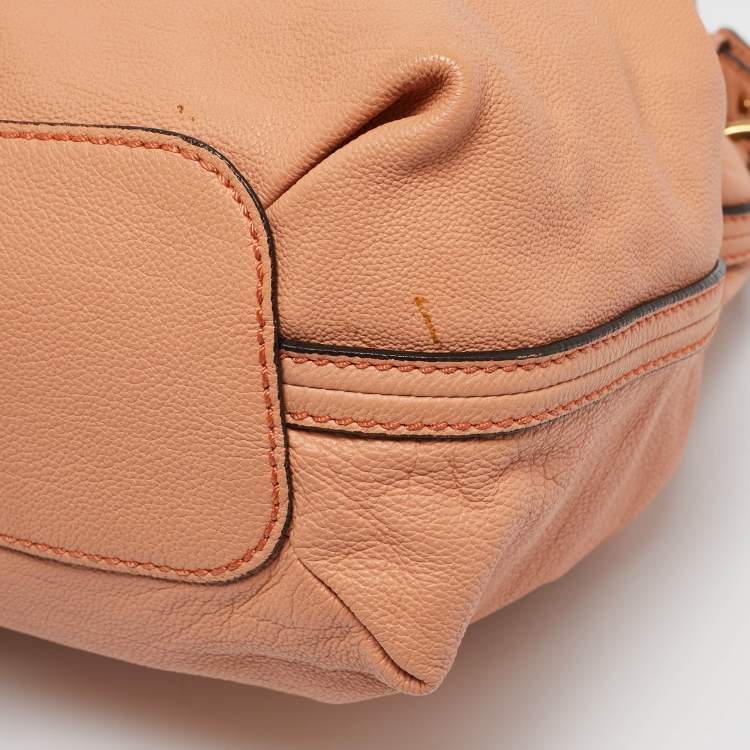 Pre Owned Chloe Peach Leather Medium Elsie Top Handle Bag