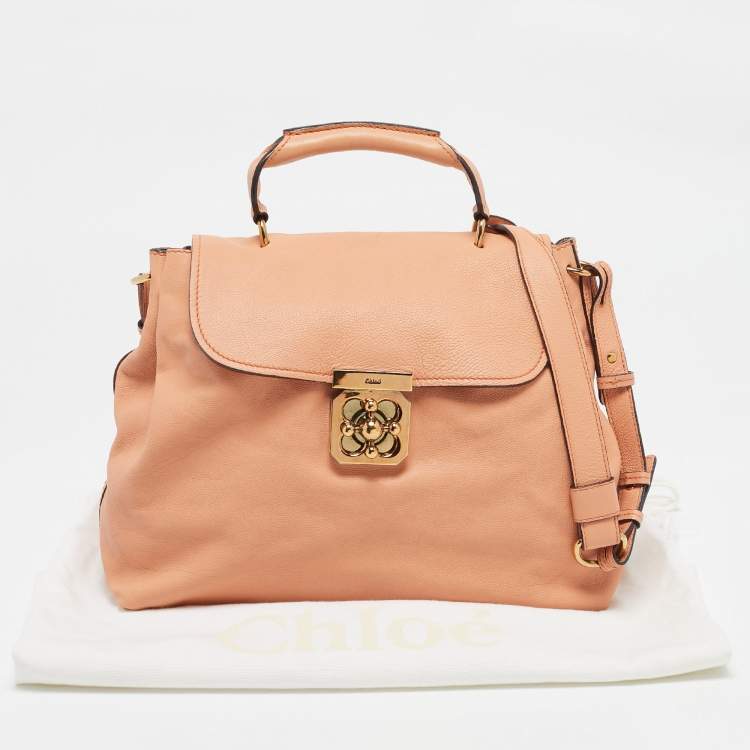 Pre Owned Chloe Peach Leather Medium Elsie Top Handle Bag