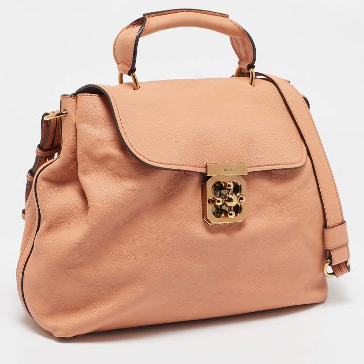 Pre Owned Chloe Peach Leather Medium Elsie Top Handle Bag