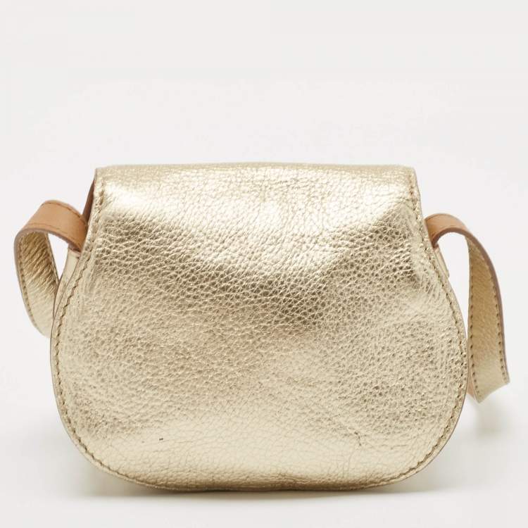 Pre Owned Chloe Gold Leather Small Marcie Saddle Bag