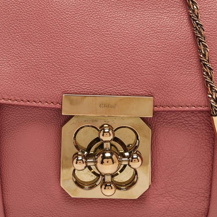 Pre Owned Chloe Rose Pink Leather Small Elsie Chain Shoulder Bag