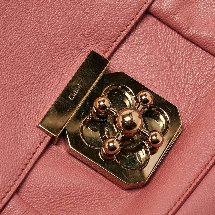 Pre Owned Chloe Rose Pink Leather Small Elsie Chain Shoulder Bag