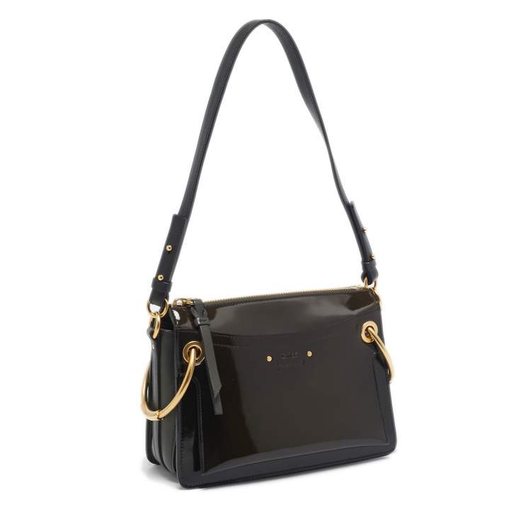 Pre Owned Chloe Olive Green Patent and Leather Roy Shoulder Bag