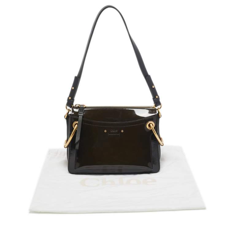 Pre Owned Chloe Olive Green Patent and Leather Roy Shoulder Bag