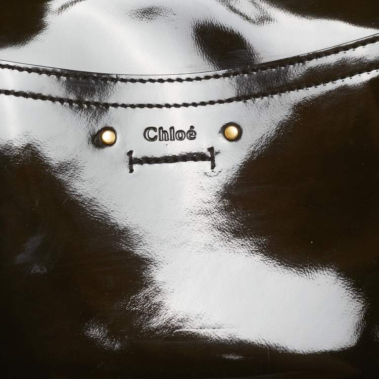 Pre Owned Chloe Olive Green Patent and Leather Roy Shoulder Bag