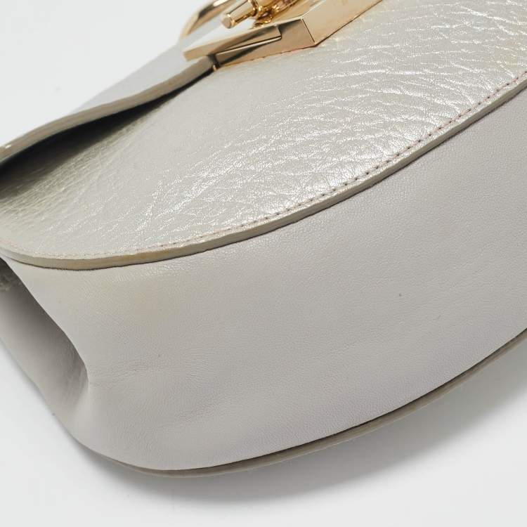 Pre Owned Chloé Silver/Grey Leather Mini Drew Chian Shoulder Bag