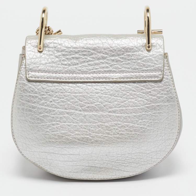 Pre Owned Chloé Silver/Grey Leather Mini Drew Chian Shoulder Bag