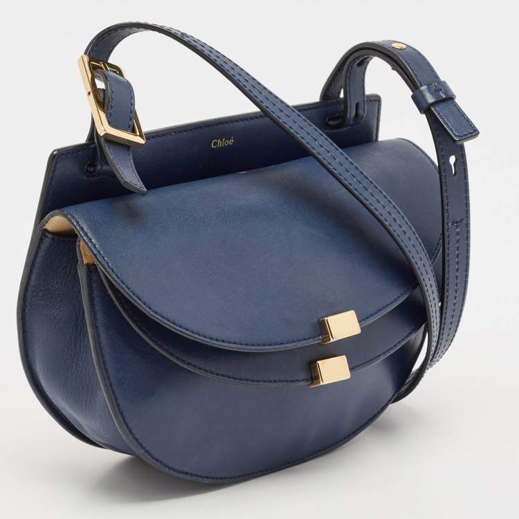Pre Owned Chloe Blue Leather Mini Georgia Crossbody Bag
