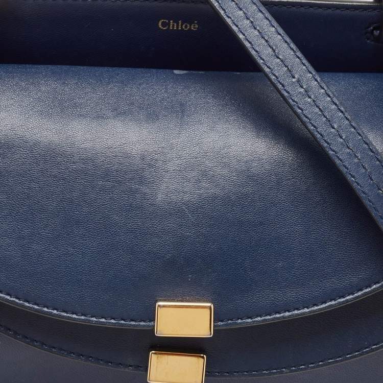 Pre Owned Chloe Blue Leather Mini Georgia Crossbody Bag