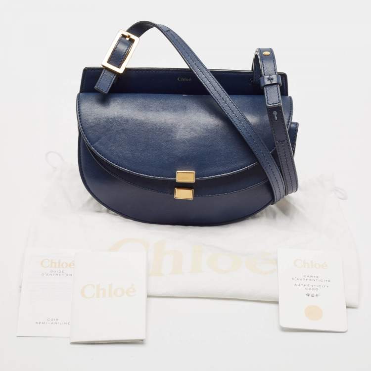 Pre Owned Chloe Blue Leather Mini Georgia Crossbody Bag