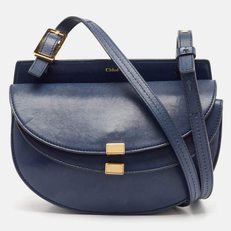 Pre Owned Chloe Blue Leather Mini Georgia Crossbody Bag