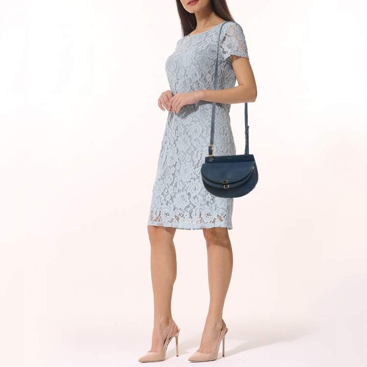 Pre Owned Chloe Blue Leather Mini Georgia Crossbody Bag