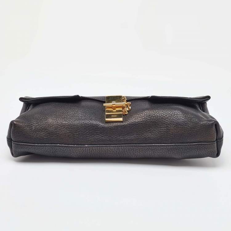 Pre Owned Chloe Black Grained Leather Drew Fold Over Clutch