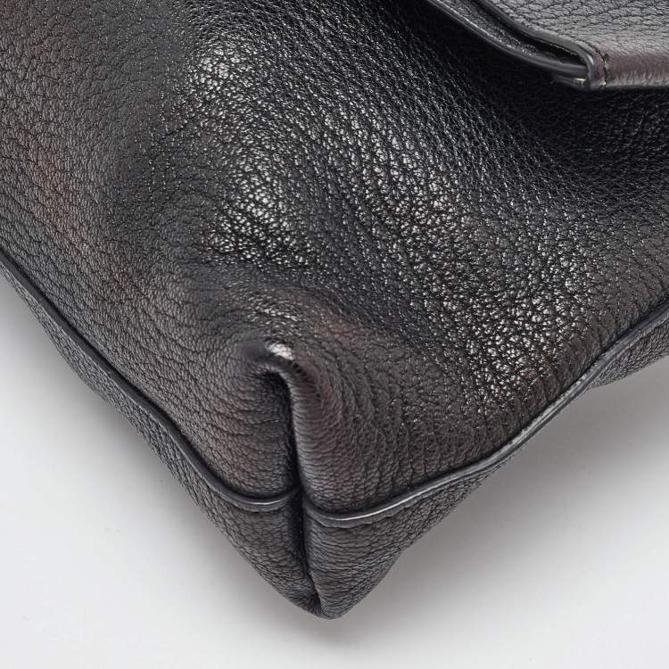 Pre Owned Chloe Black Grained Leather Drew Fold Over Clutch