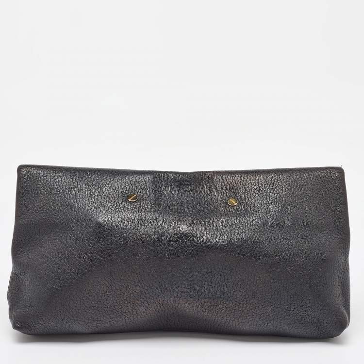 Pre Owned Chloe Black Grained Leather Drew Fold Over Clutch