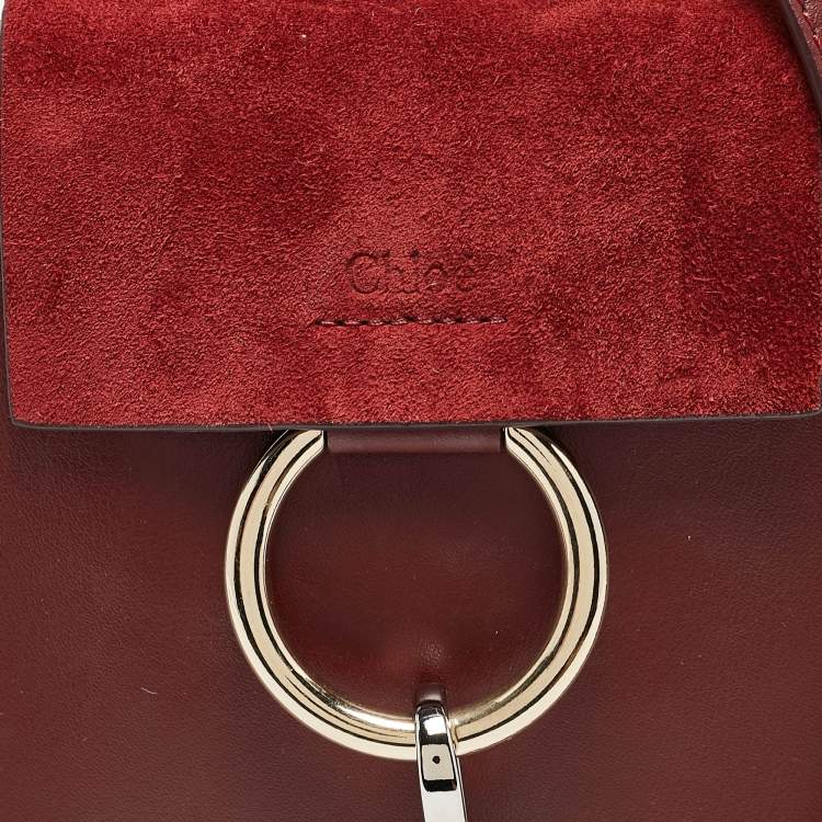 Pre Owned Chloe Burgundy/Red Leather and Suede Mini Faye Crossbody Bag
