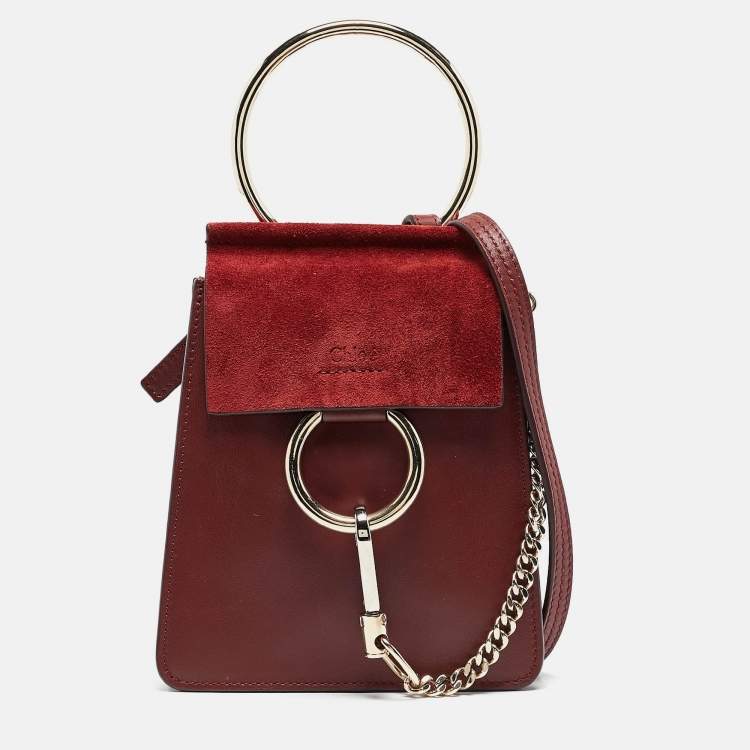 Pre Owned Chloe Burgundy/Red Leather and Suede Mini Faye Crossbody Bag