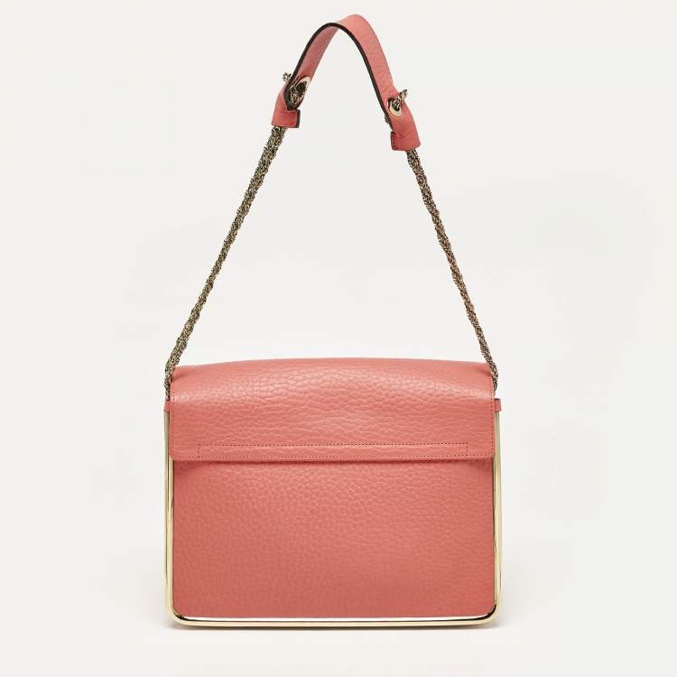 Pre Owned Chloe English Rose Pebbled Leather Medium Sally Flap Shoulder Bag