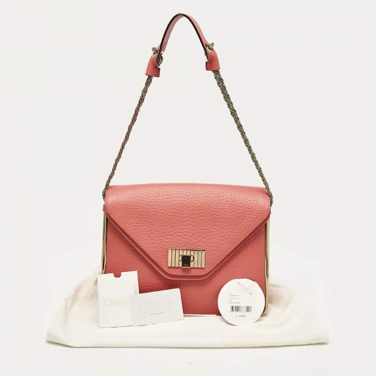Pre Owned Chloe English Rose Pebbled Leather Medium Sally Flap Shoulder Bag