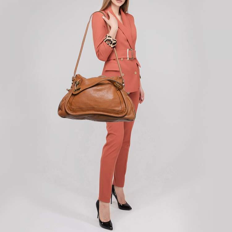 Pre Owned Chloé Brown Leather Large Paraty Shoulder Bag