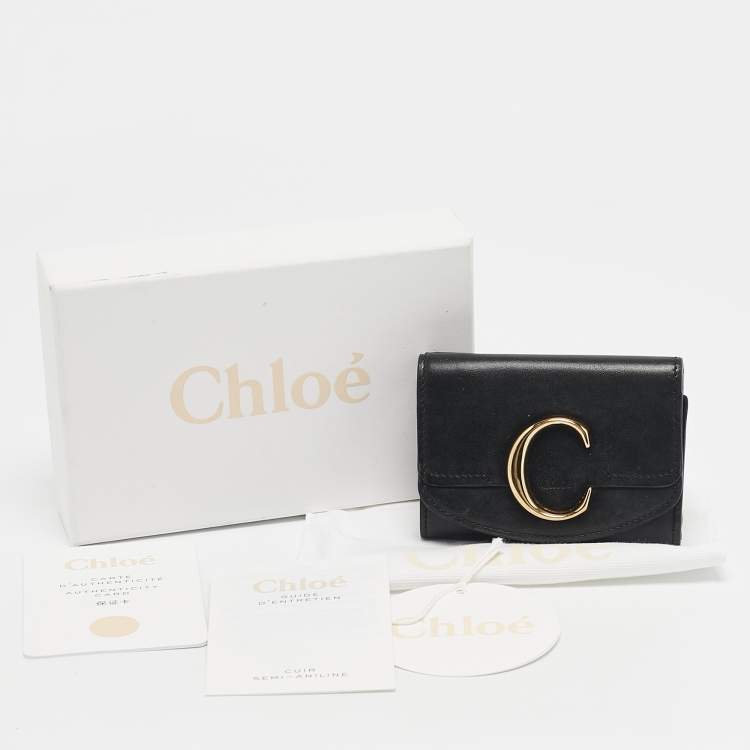 Pre Owned Chloe Black Leather C Trifold Wallet
