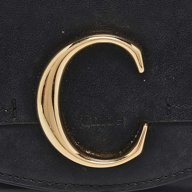 Pre Owned Chloe Black Leather C Trifold Wallet