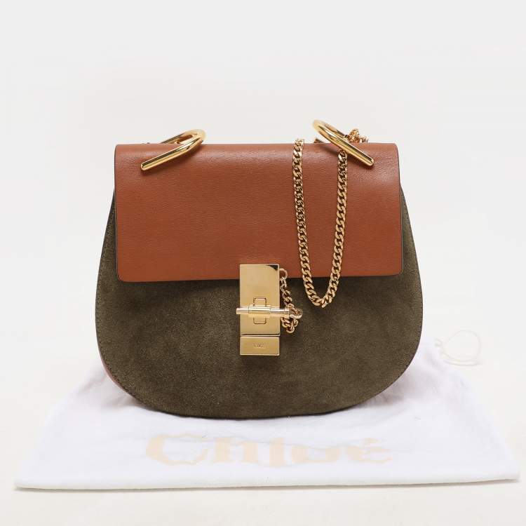 Pre Owned Chloe Brown/Green Leather and Suede Medium Drew Shoulder Bag