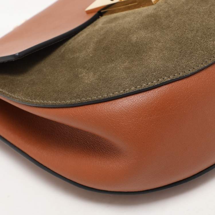 Pre Owned Chloe Brown/Green Leather and Suede Medium Drew Shoulder Bag
