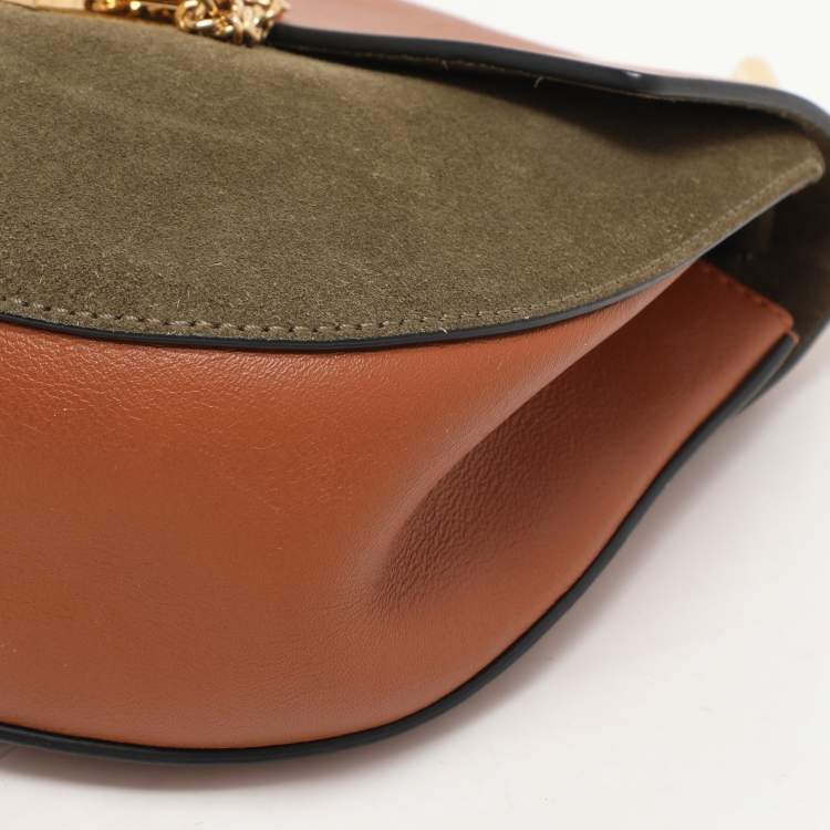 Pre Owned Chloe Brown/Green Leather and Suede Medium Drew Shoulder Bag