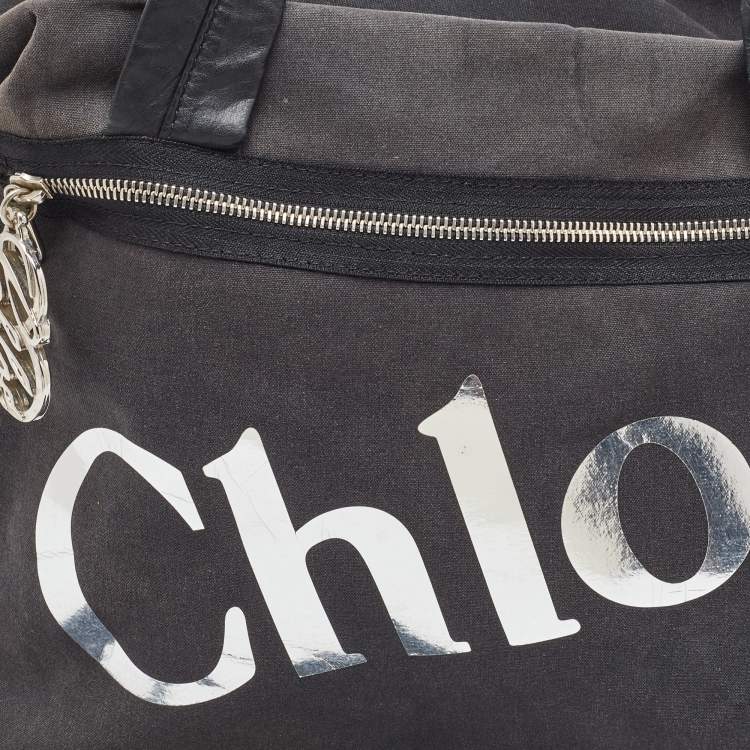 Pre Owned Chloe Black Canvas and Leather Logo Printed Weekender Bag