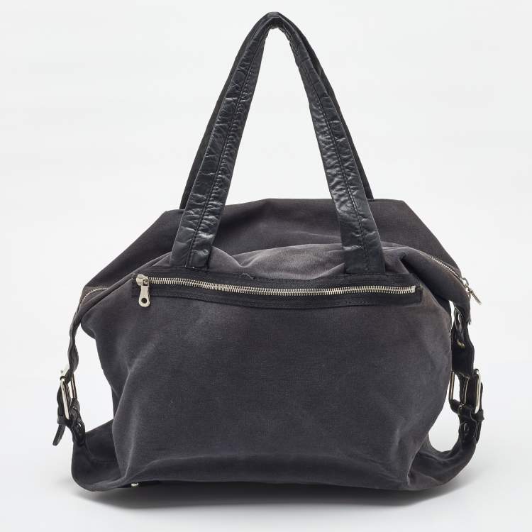 Pre Owned Chloe Black Canvas and Leather Logo Printed Weekender Bag