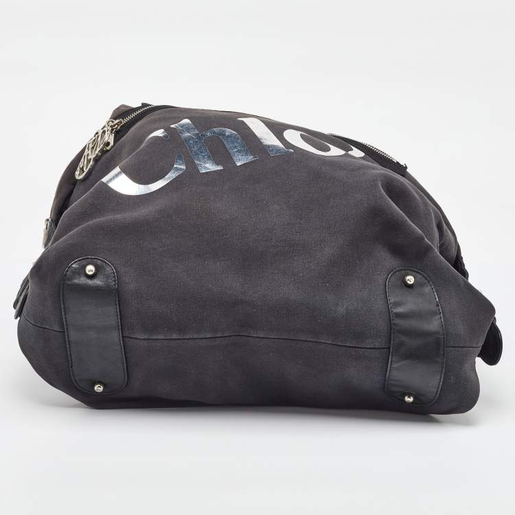 Pre Owned Chloe Black Canvas and Leather Logo Printed Weekender Bag