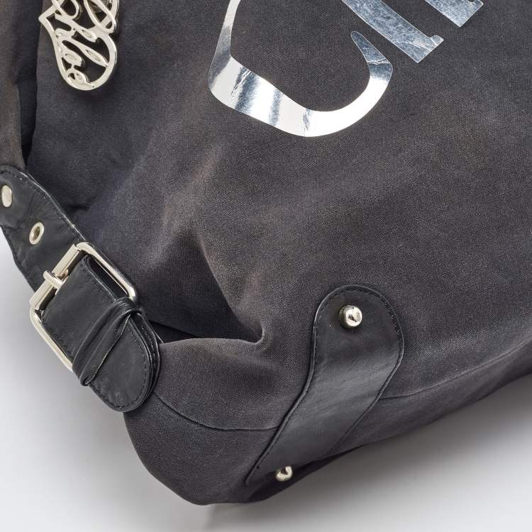 Pre Owned Chloe Black Canvas and Leather Logo Printed Weekender Bag