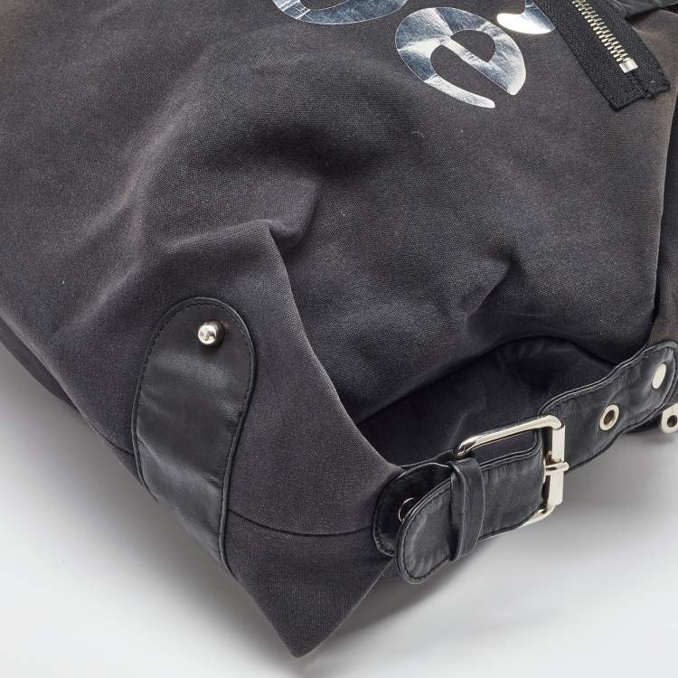 Pre Owned Chloe Black Canvas and Leather Logo Printed Weekender Bag