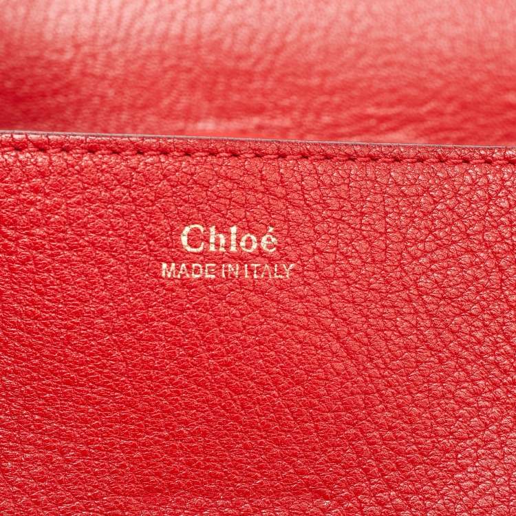 Pre Owned Chloe Red Leather Medium Drew Flap Chain Crossbody Bag