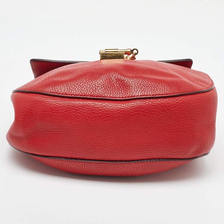 Pre Owned Chloe Red Leather Medium Drew Flap Chain Crossbody Bag