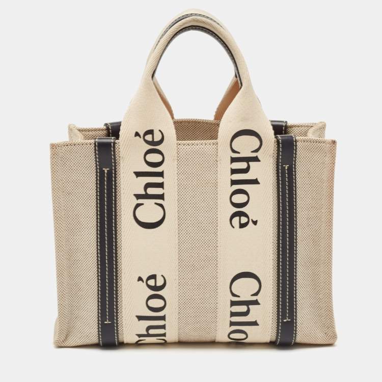 Pre Owned Chloe Black/Beige Canvas and Leather Small Woody Tote