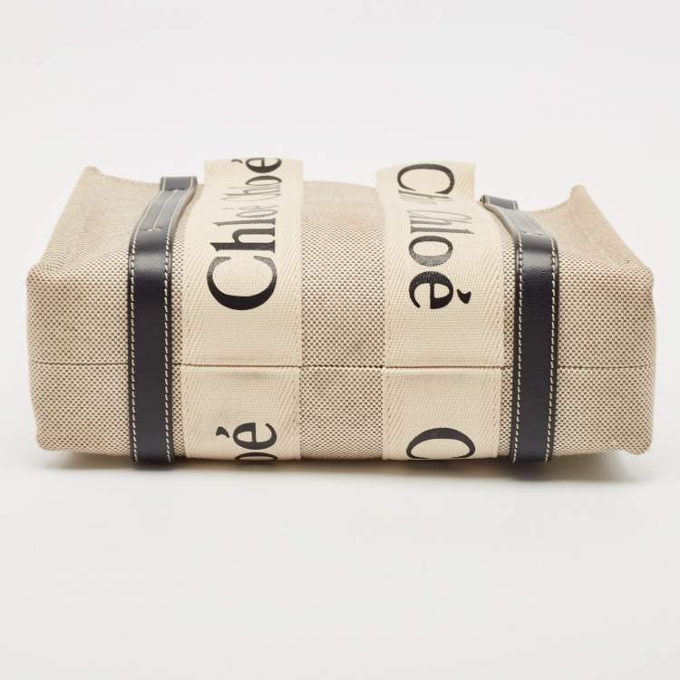 Pre Owned Chloe Black/Beige Canvas and Leather Small Woody Tote