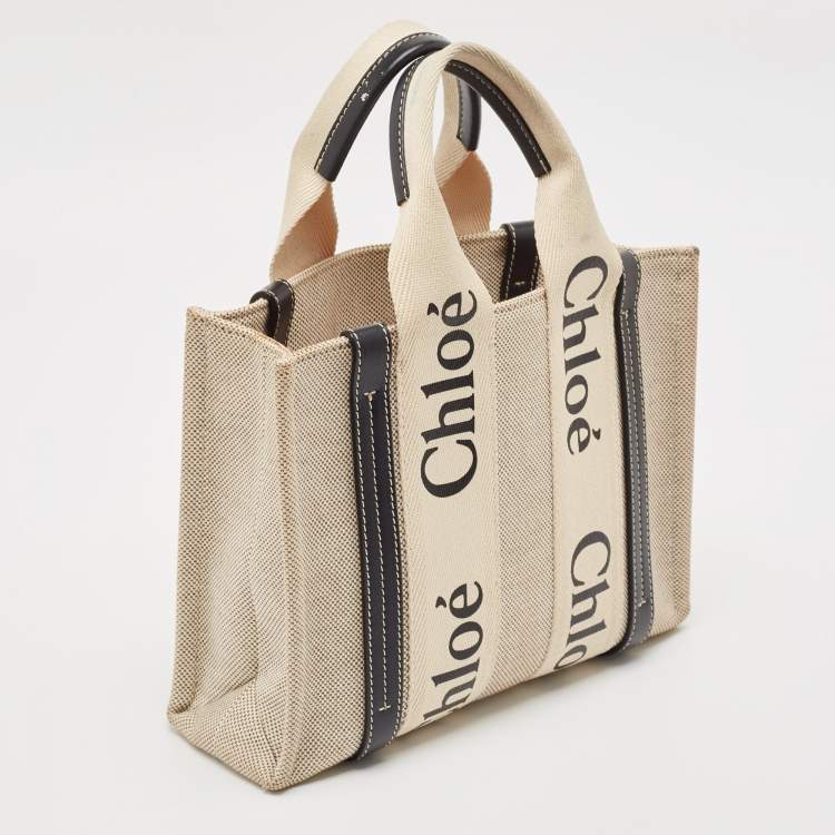 Pre Owned Chloe Black/Beige Canvas and Leather Small Woody Tote