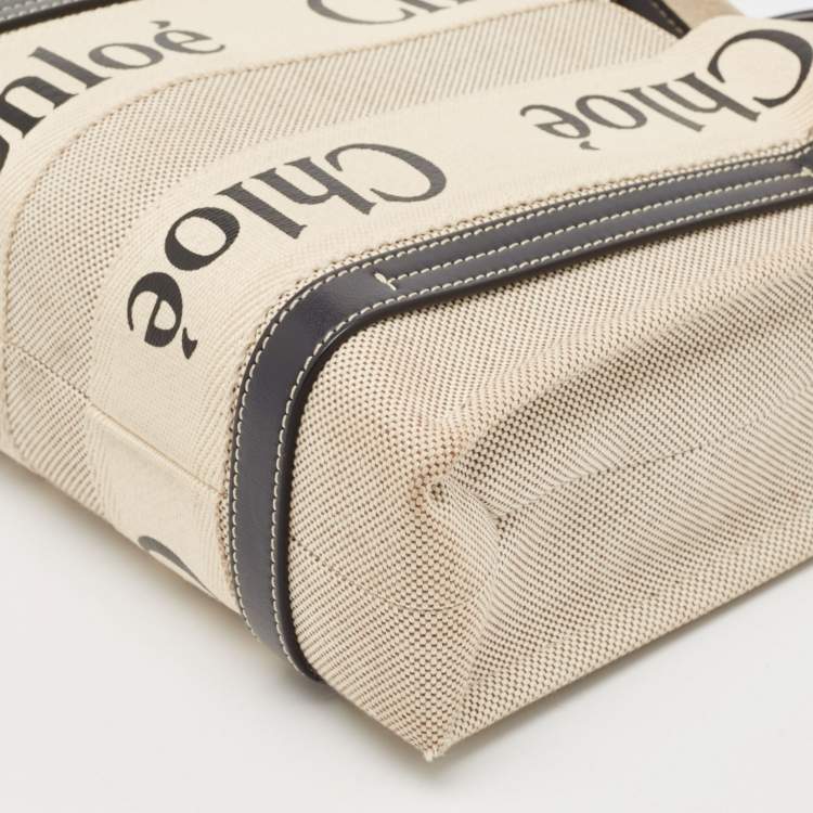 Pre Owned Chloe Black/Beige Canvas and Leather Small Woody Tote