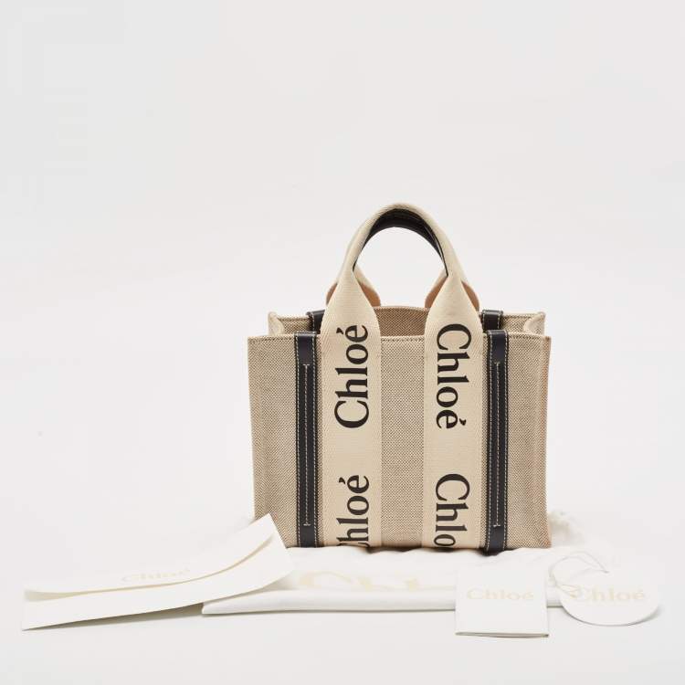 Pre Owned Chloe Black/Beige Canvas and Leather Small Woody Tote