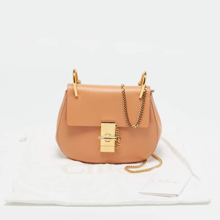 Pre Owned Chloe Peach Leather Small Drew Shoulder Bag