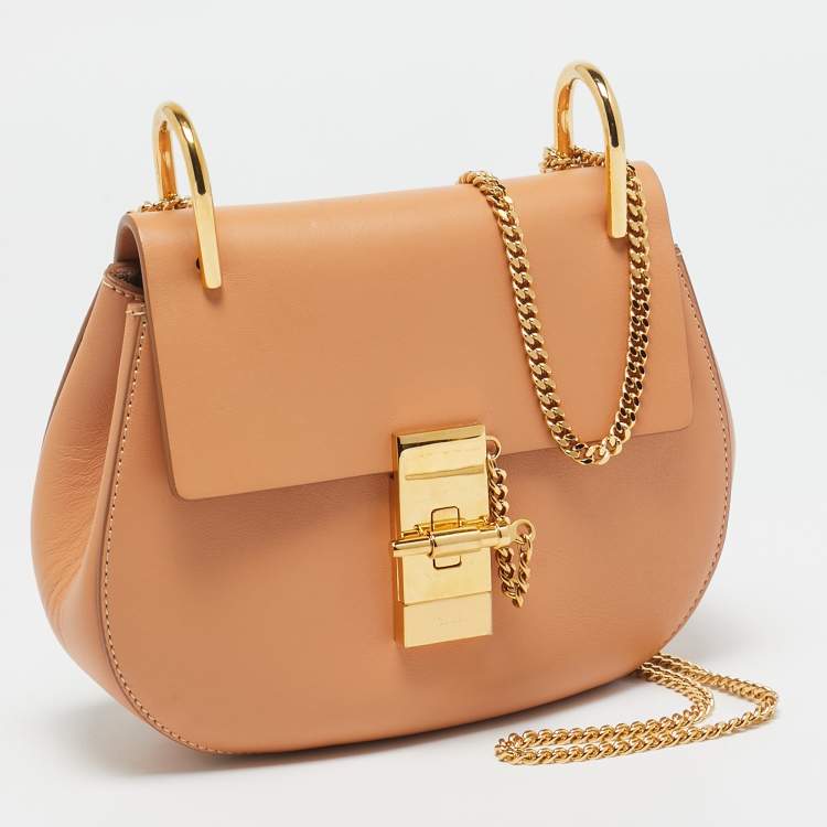 Pre Owned Chloe Peach Leather Small Drew Shoulder Bag