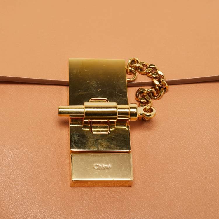 Pre Owned Chloe Peach Leather Small Drew Shoulder Bag