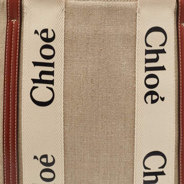 Pre Owned Chloe Beige/Brown Canvas Medium Woody Tote